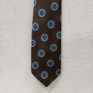 Vintage 1970s Necktie Burdine's Store for Men Chocolate Brown Blue Medallions